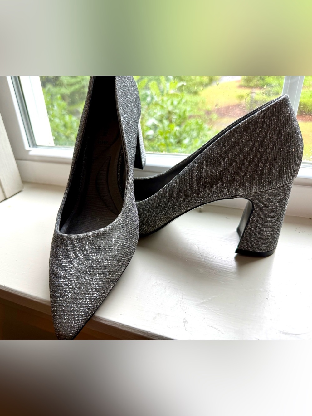 Anne Klein Silver Pewter Metallic Mid-Heel 3in.  Pumps
